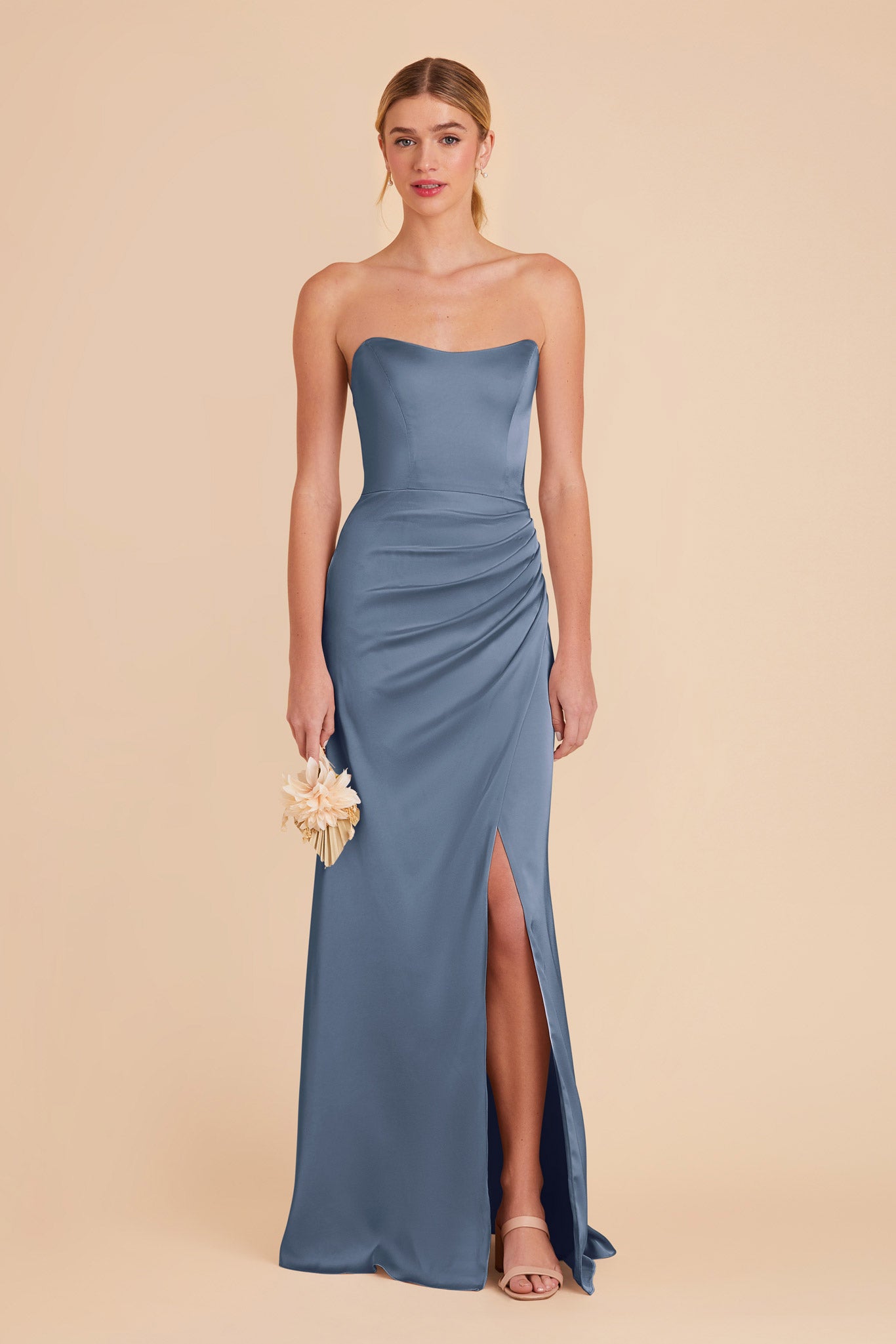 French Blue Anne Matte Satin Dress by Birdy Grey