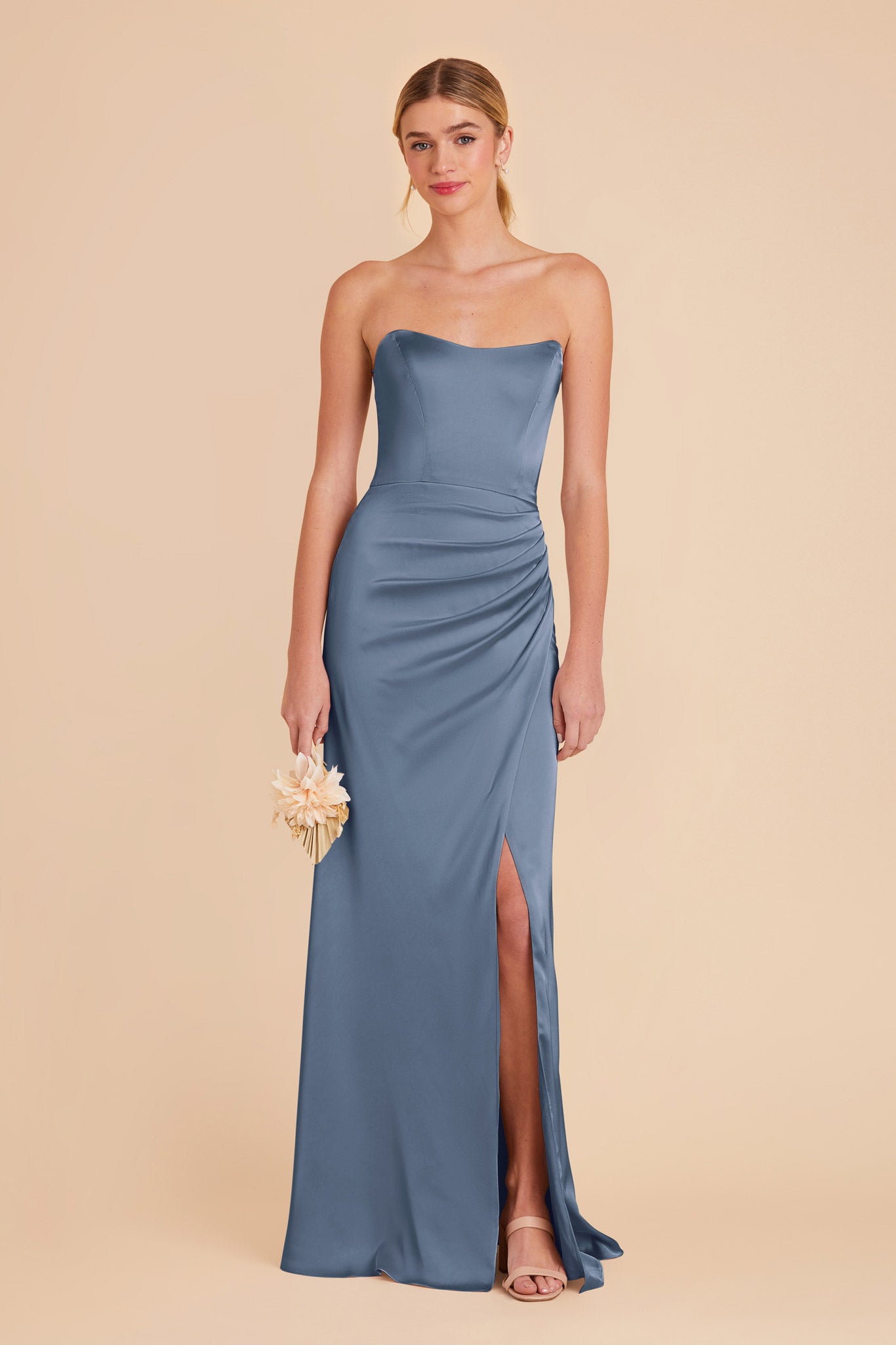 French Blue Anne Matte Satin Dress by Birdy Grey