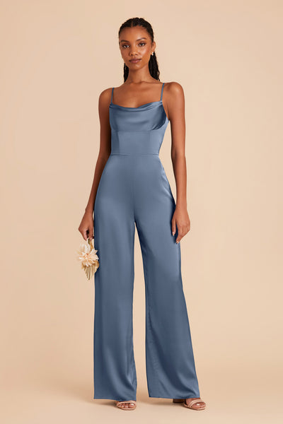 French Blue Donna Matte Satin Bridesmaid Jumpsuit by Birdy Grey