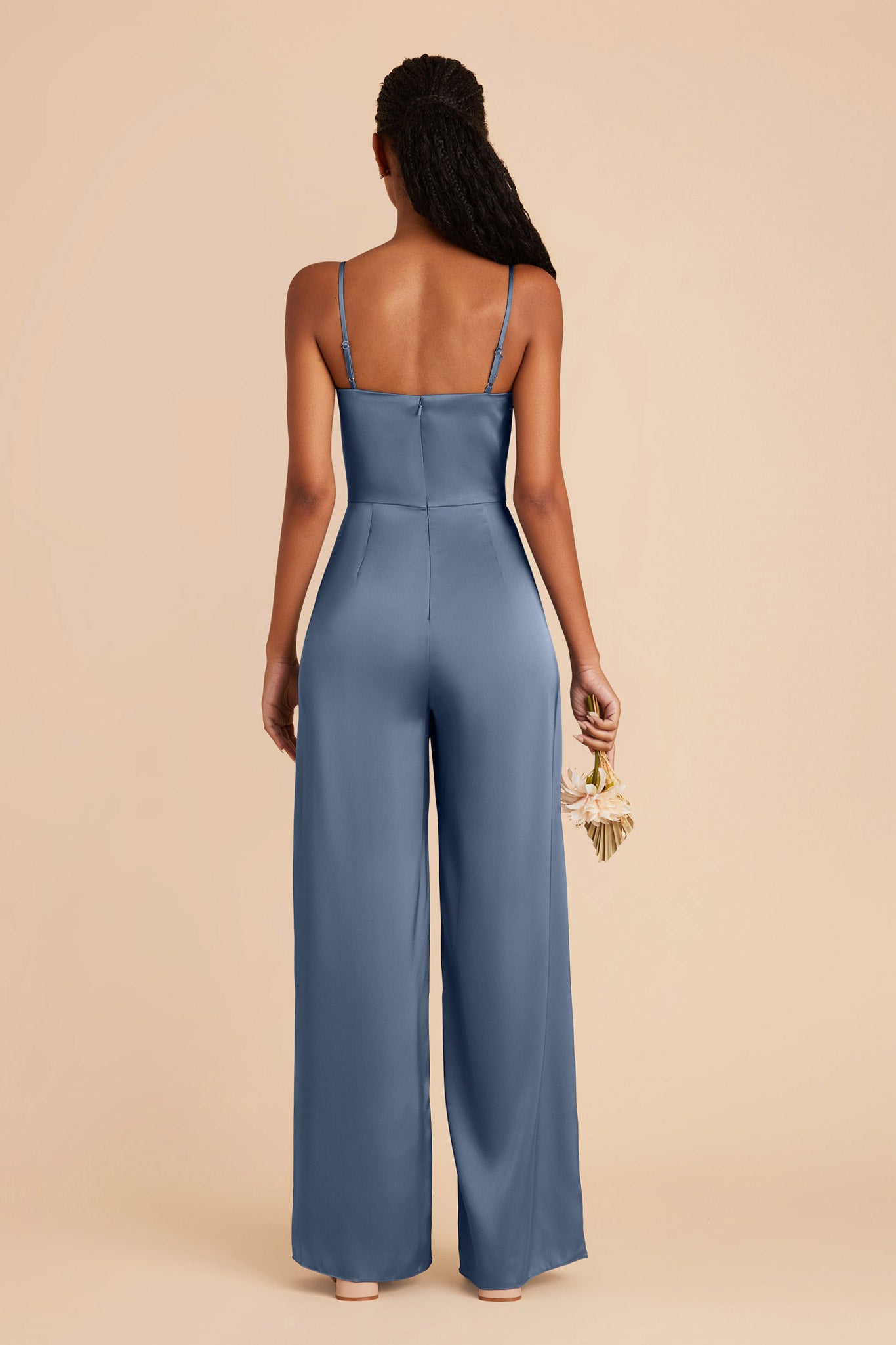 French Blue Donna Matte Satin Bridesmaid Jumpsuit by Birdy Grey