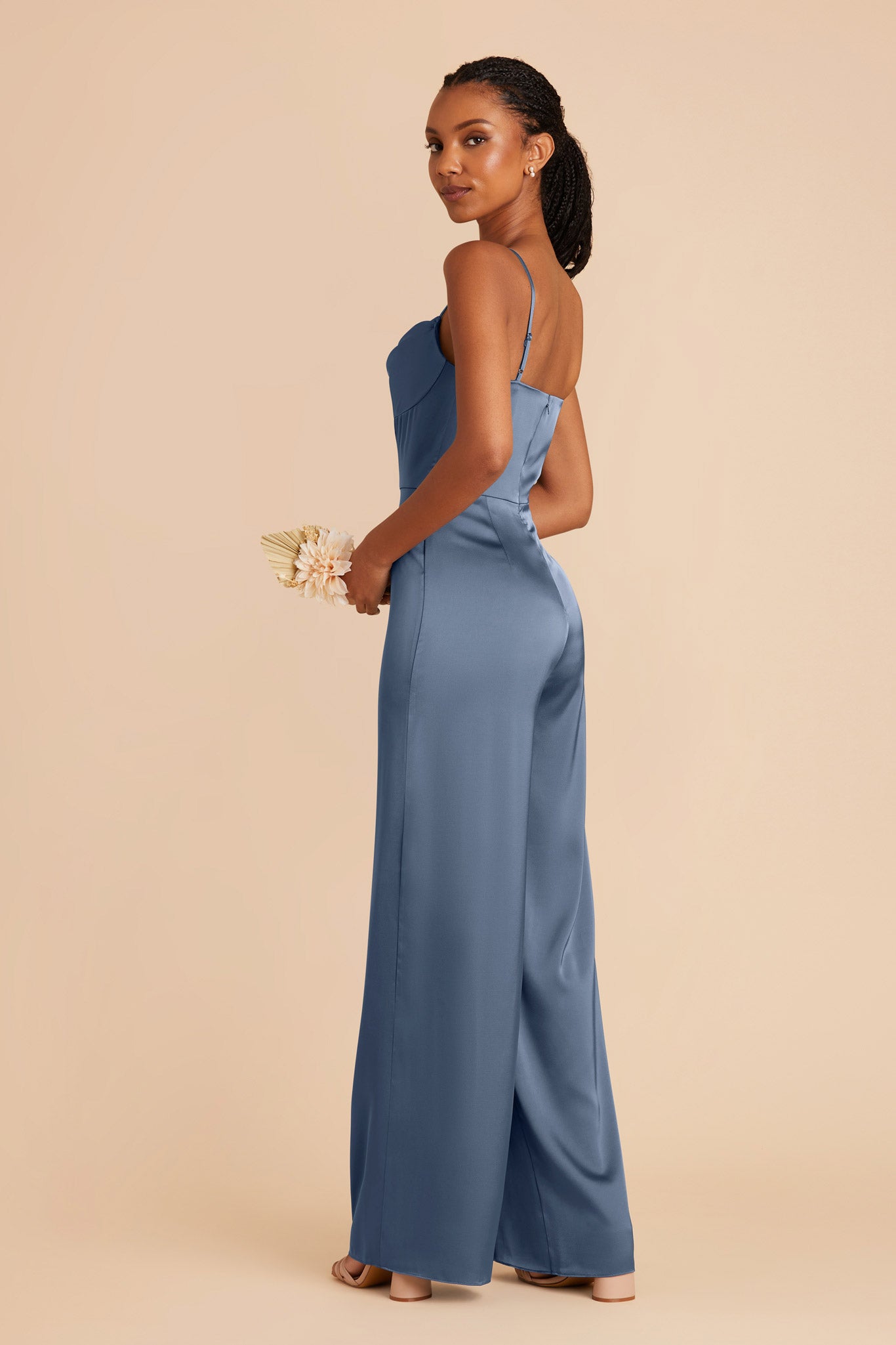 French Blue Donna Matte Satin Bridesmaid Jumpsuit by Birdy Grey