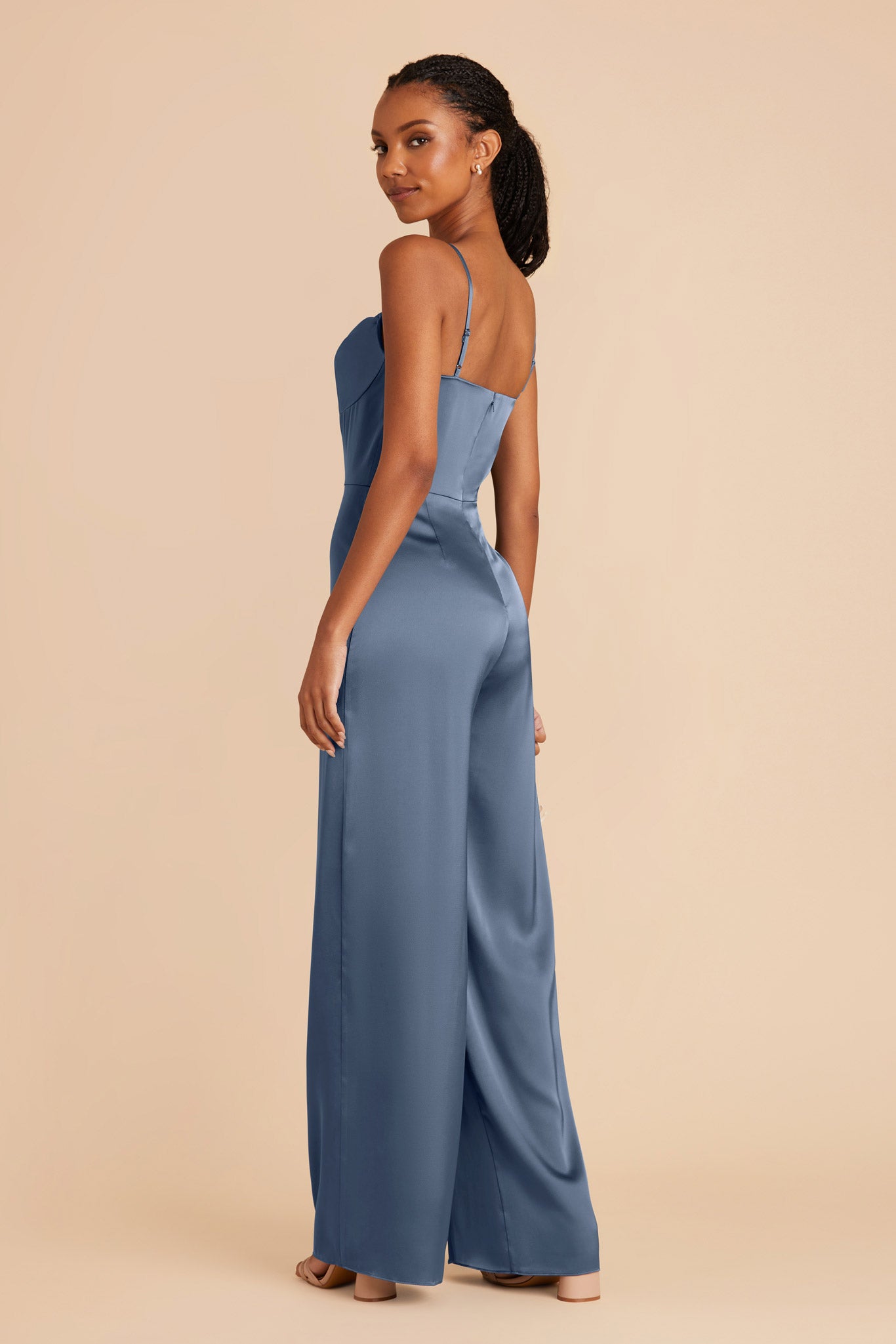 French Blue Donna Matte Satin Bridesmaid Jumpsuit by Birdy Grey