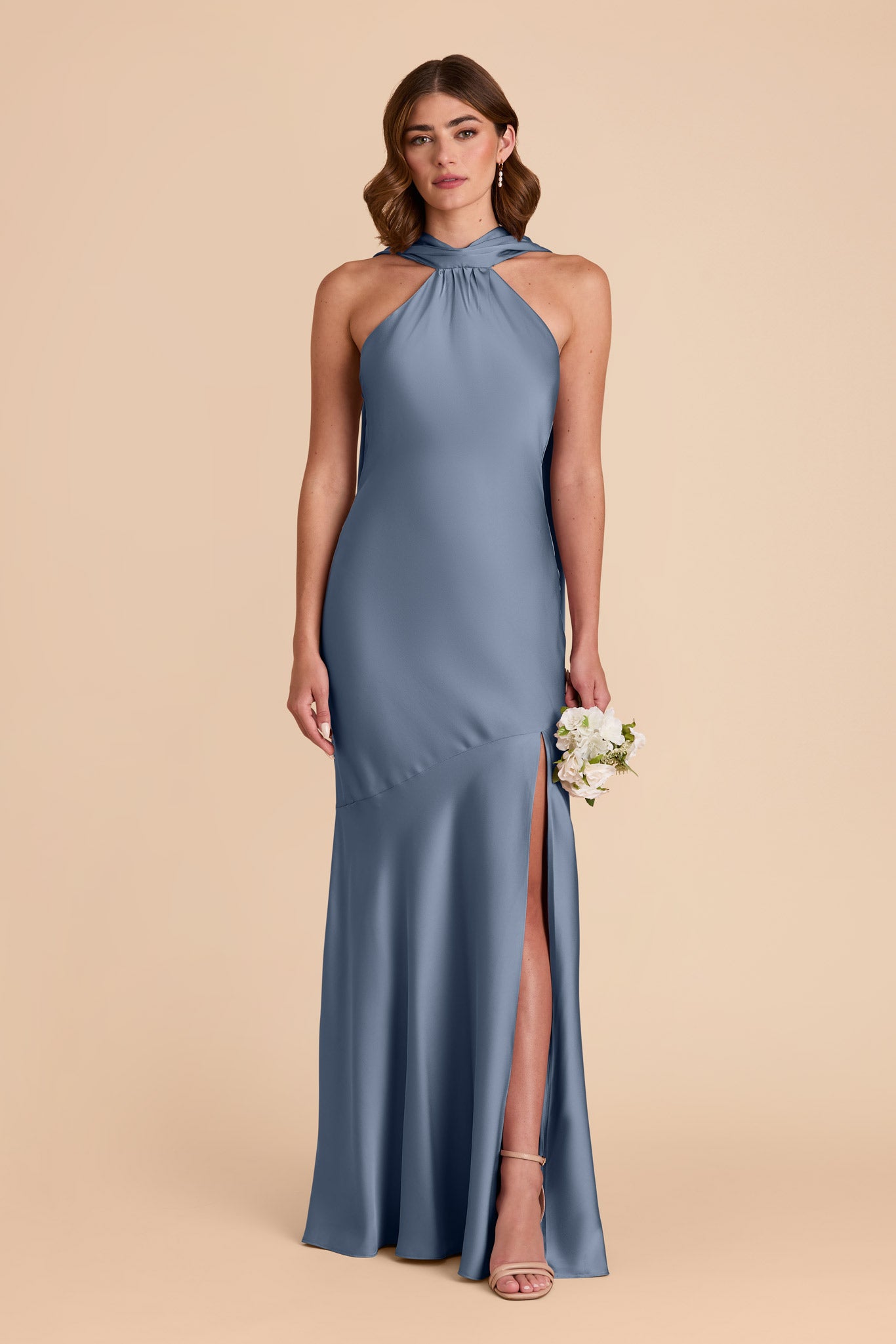 French Blue Eileen Matte Satin Dress by Birdy Grey