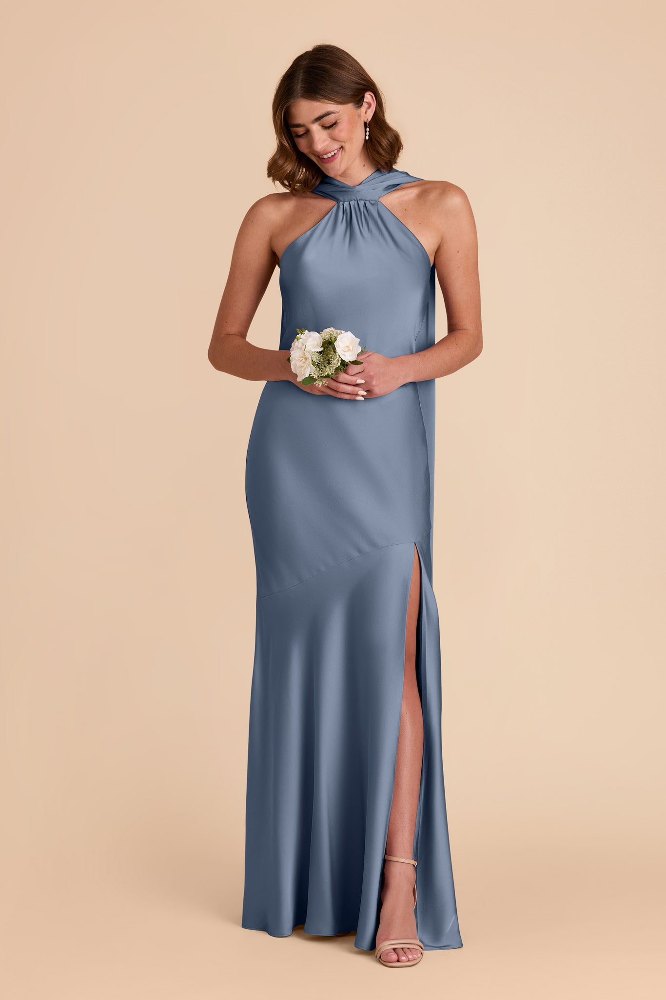 French Blue Eileen Matte Satin Dress by Birdy Grey