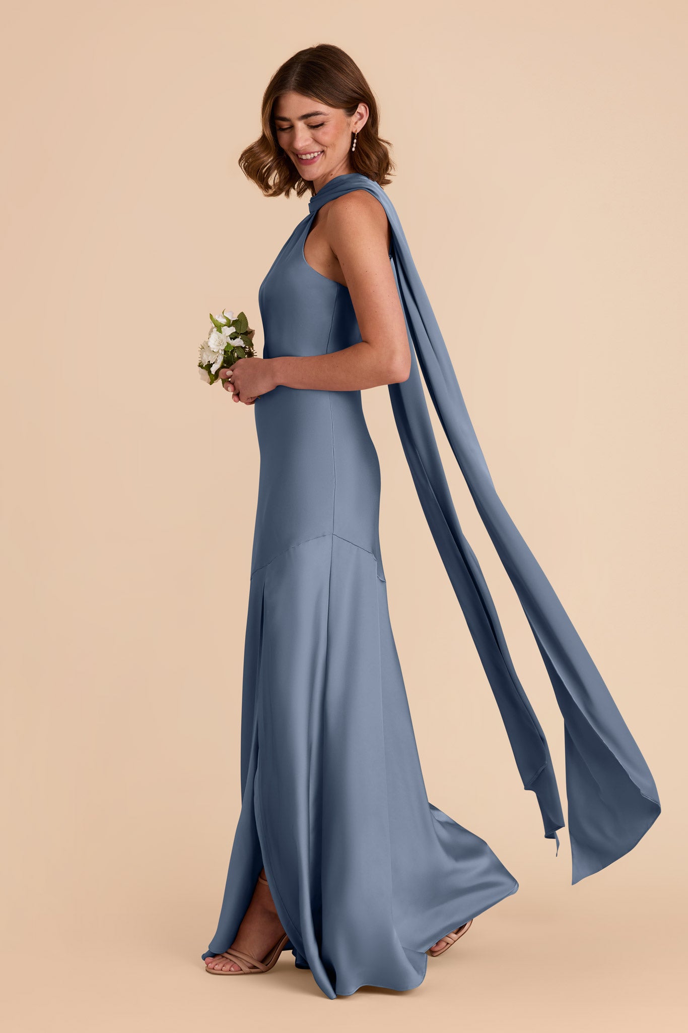 French Blue Eileen Matte Satin Dress by Birdy Grey