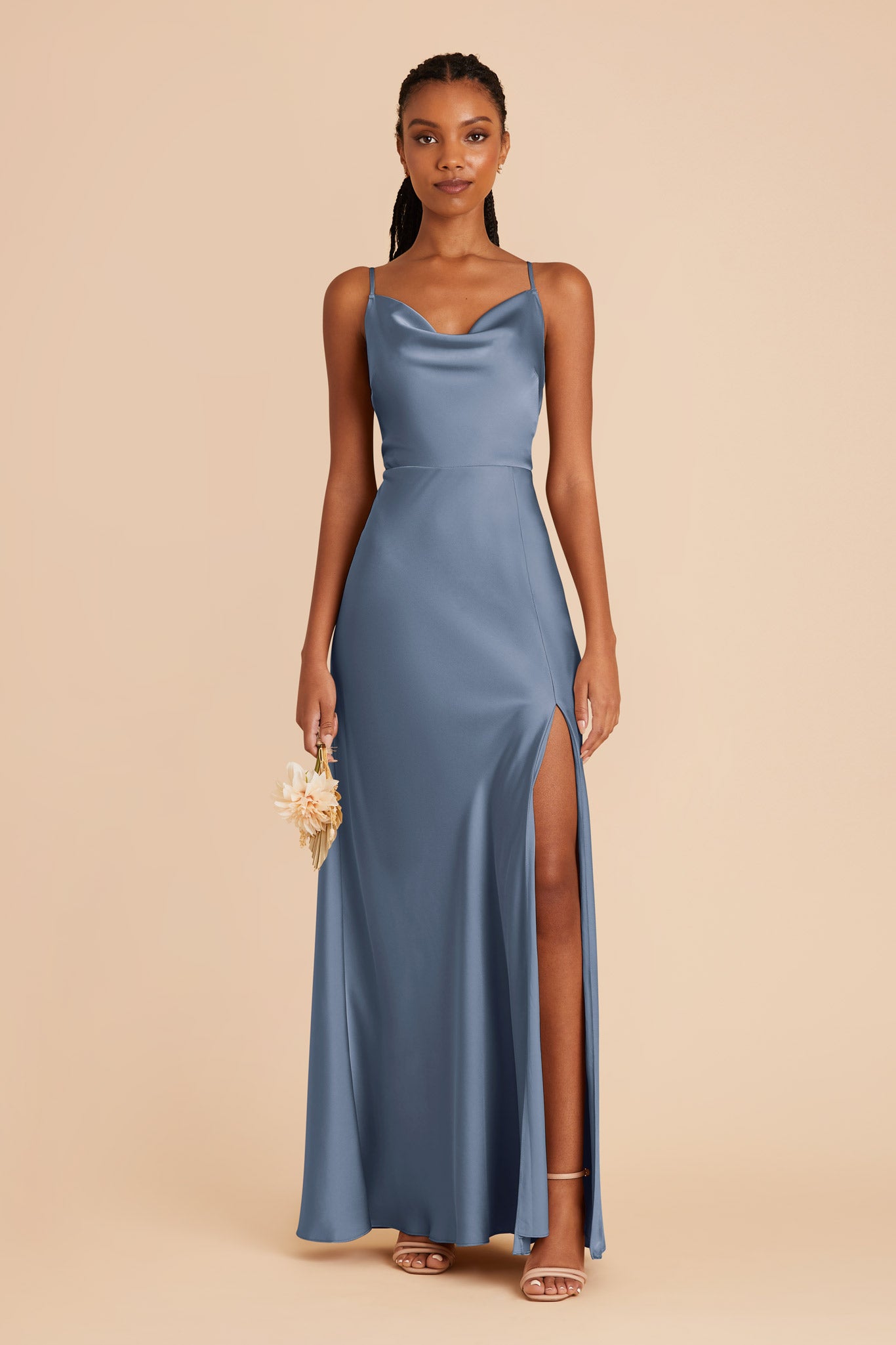 French Blue Lisa Long Matte Satin Dress by Birdy Grey