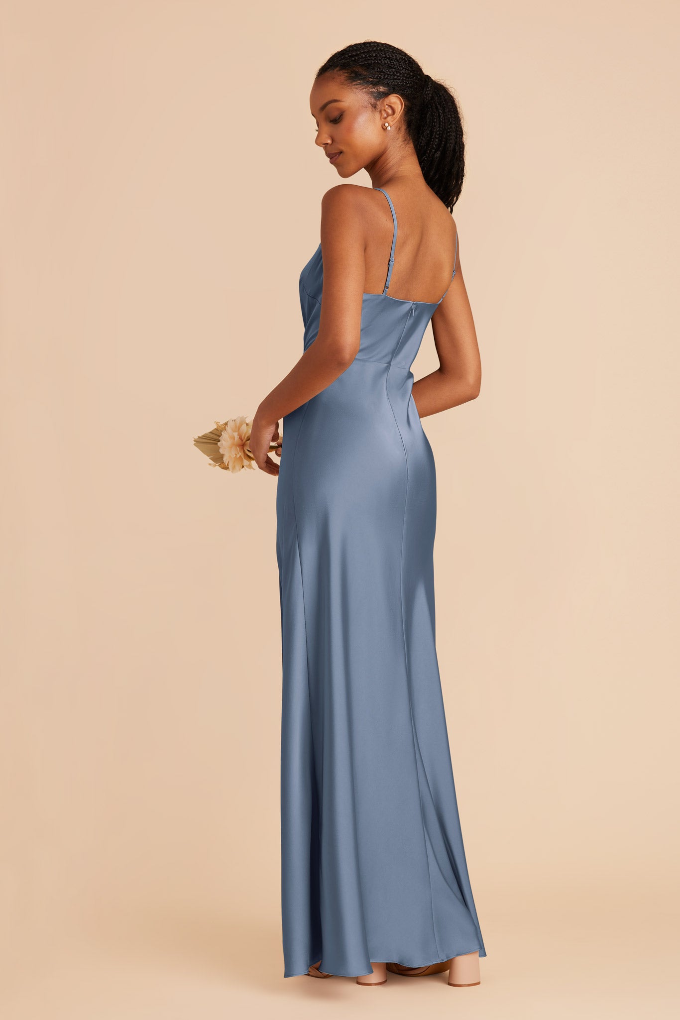 French Blue Lisa Long Matte Satin Dress by Birdy Grey