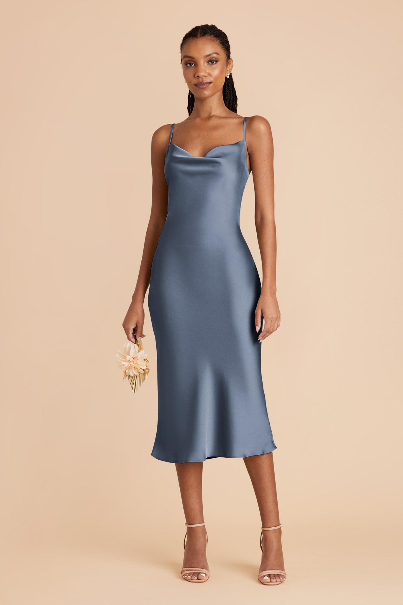 French Blue Lisa Matte Satin Midi Dress by Birdy Grey