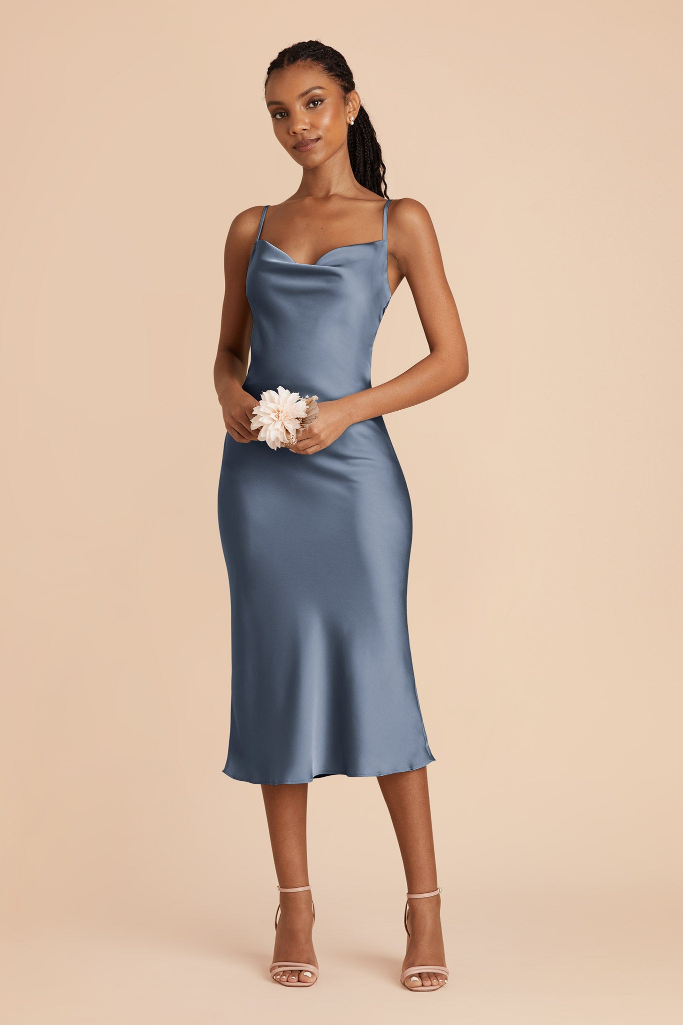 French Blue Lisa Matte Satin Midi Dress by Birdy Grey