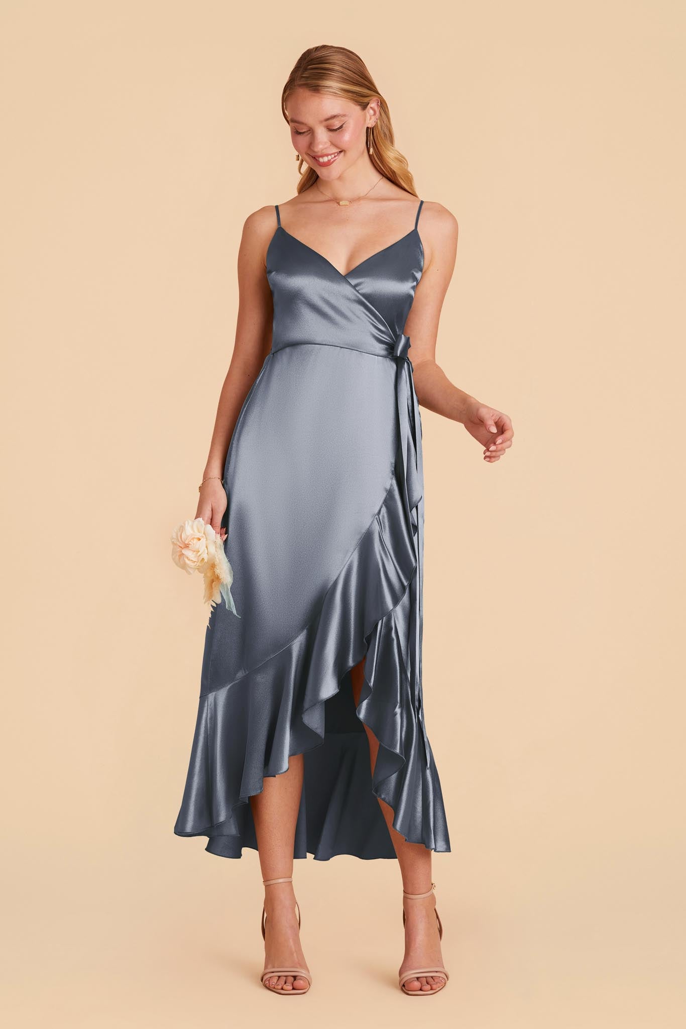 French Blue YC Satin Midi Dress by Birdy Grey