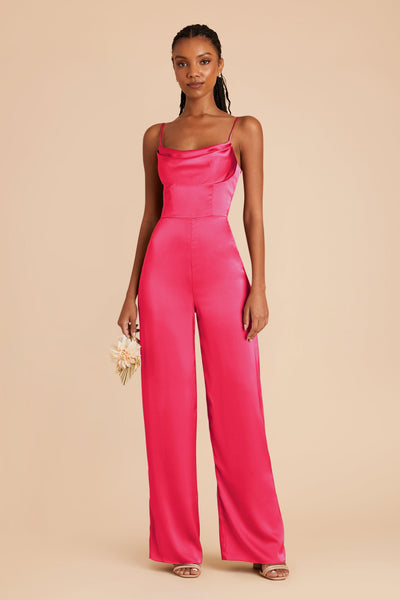 Donna Matte Satin Fuchsia Bridesmaid Jumpsuit by Birdy Grey