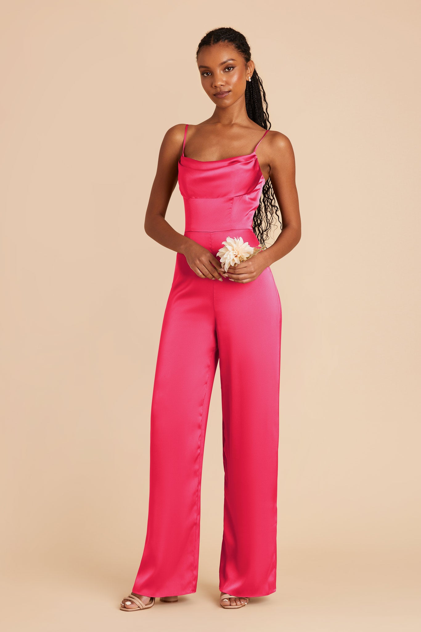 Donna Matte Satin Fuchsia Bridesmaid Jumpsuit by Birdy Grey