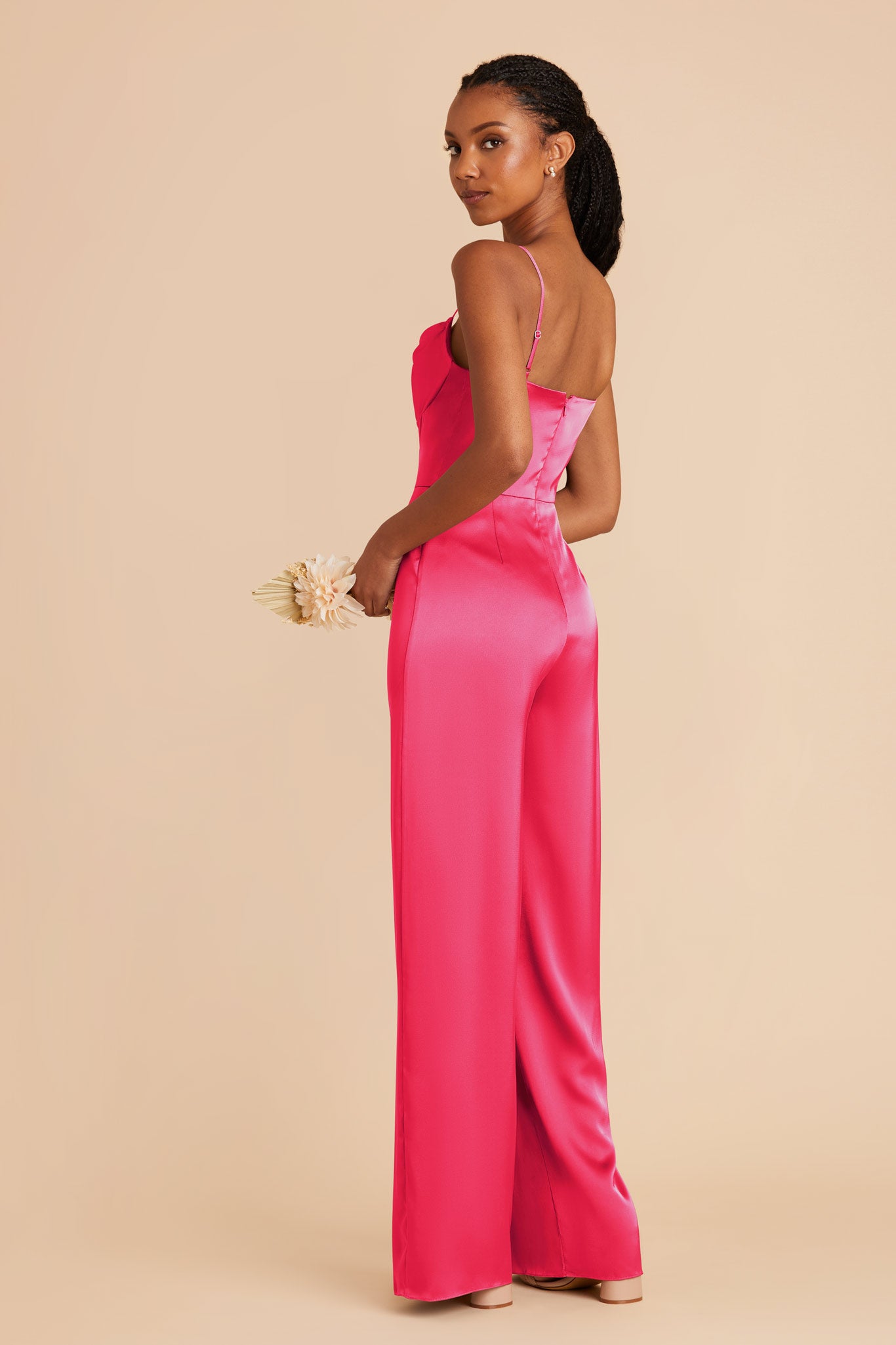 Donna Matte Satin Fuchsia Bridesmaid Jumpsuit by Birdy Grey