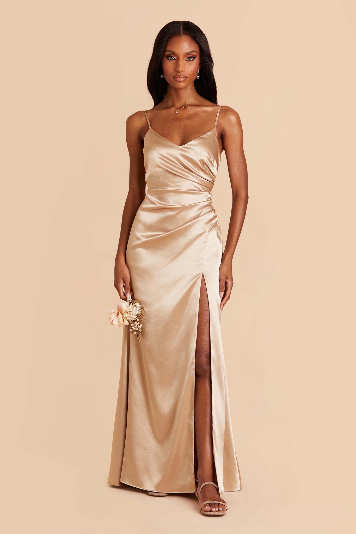 Champagne satin dress outlet maxi