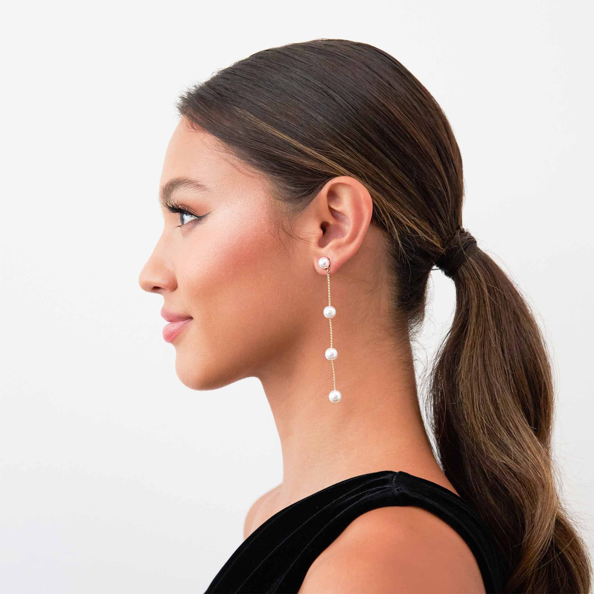 Hanging Pearl Earrings for Wedding Party | FashionCrab.com