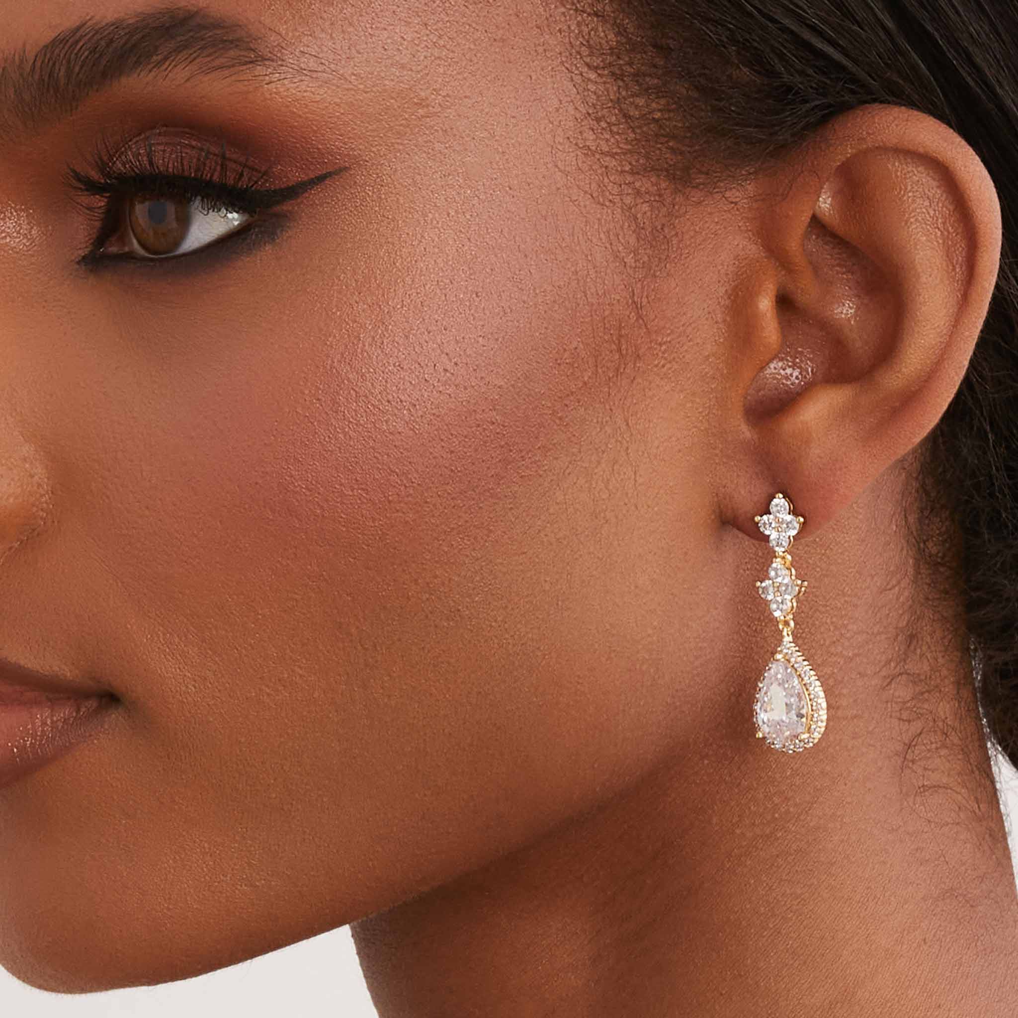 Limoge Long Crystal Teardrop Earrings - Gold