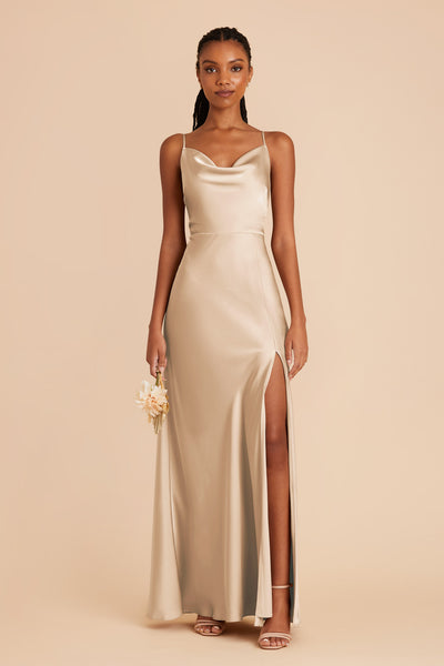 Gold Lisa Long Matte Satin Dress by Birdy Grey