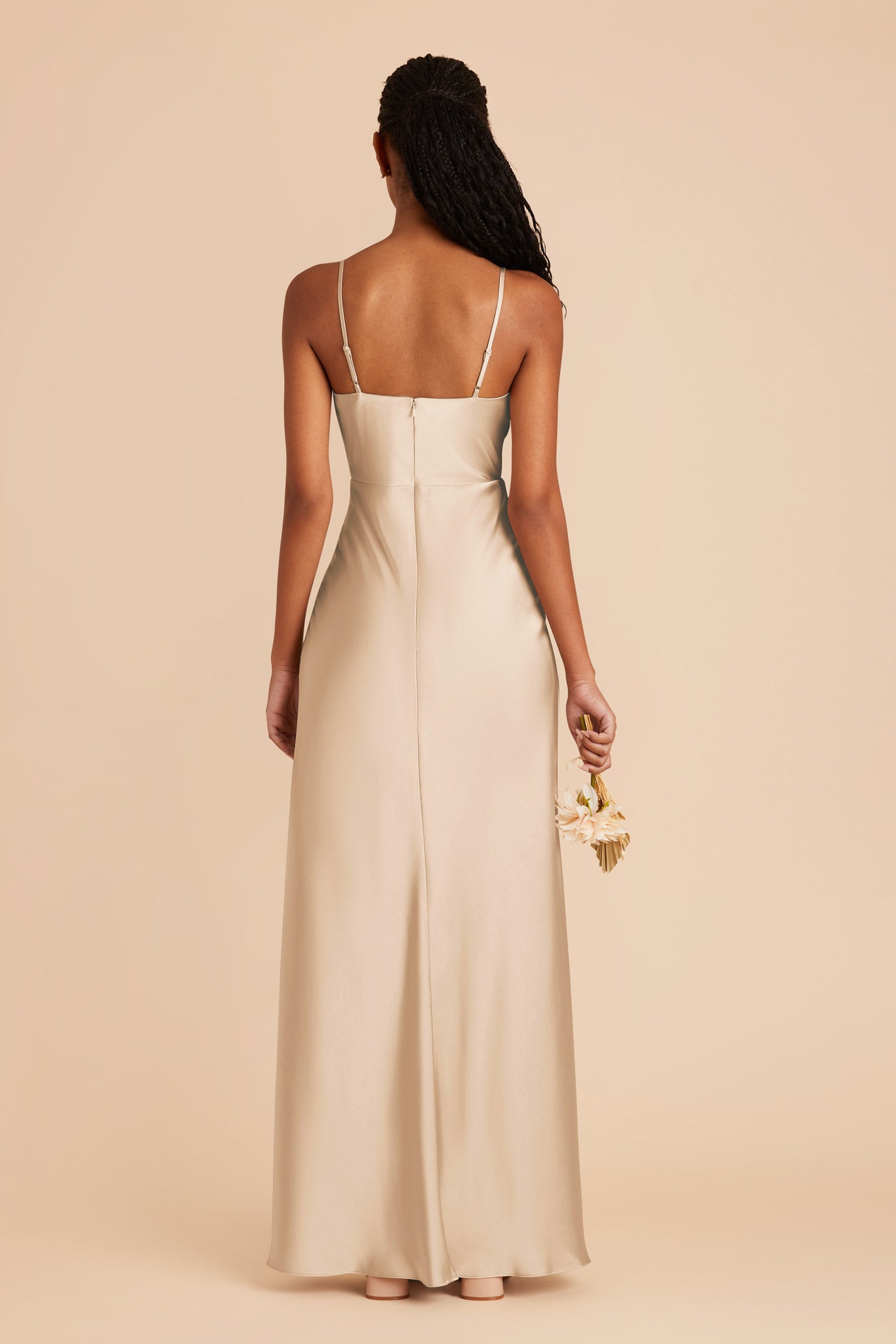 Gold Lisa Long Matte Satin Dress by Birdy Grey