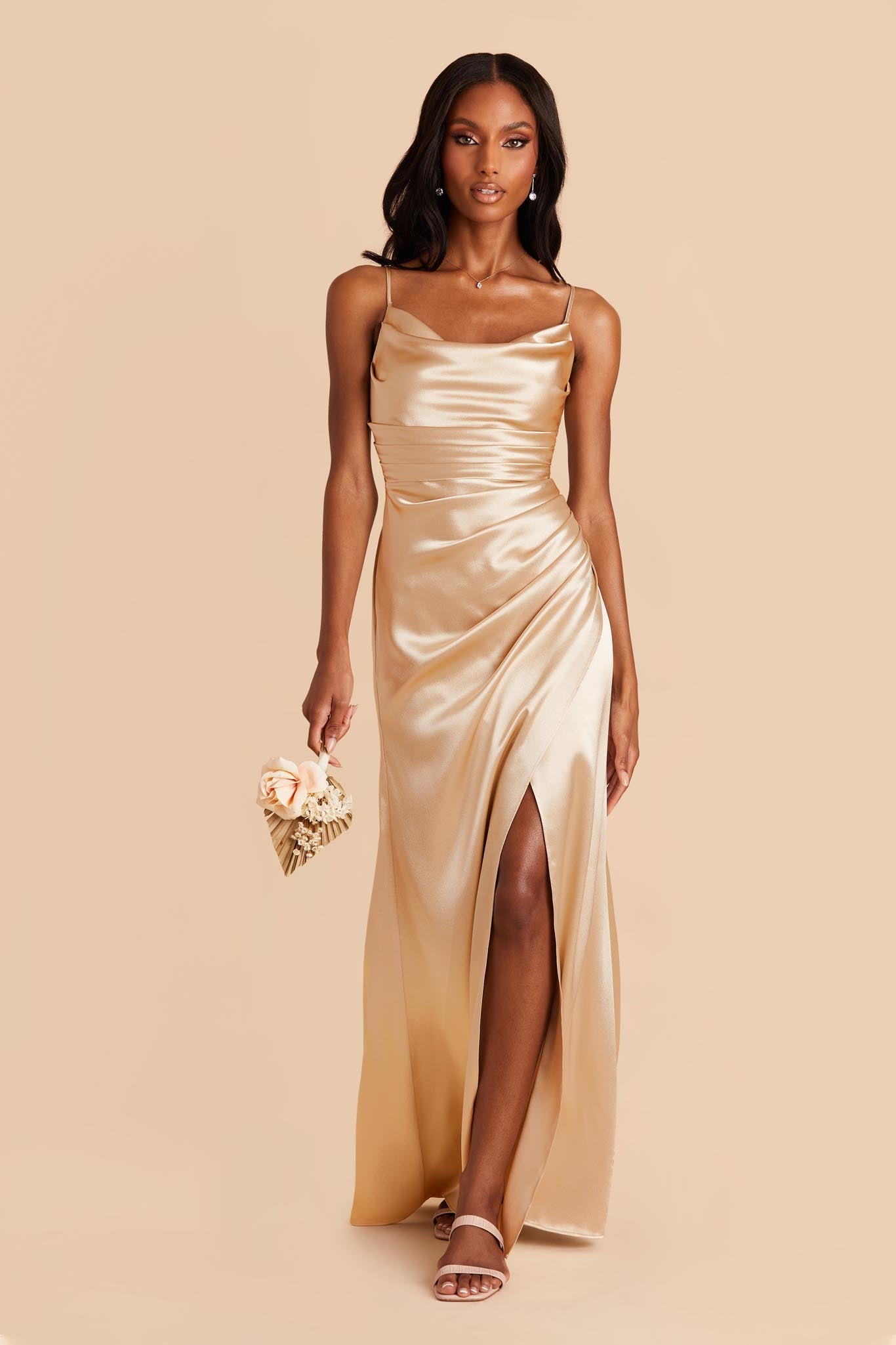 Lydia Gold Cowl Neck Satin Bridesmaid Dress