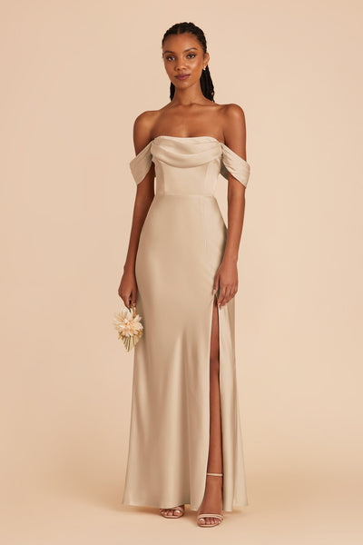 Gold Mia Matte Satin Dress by Birdy Grey