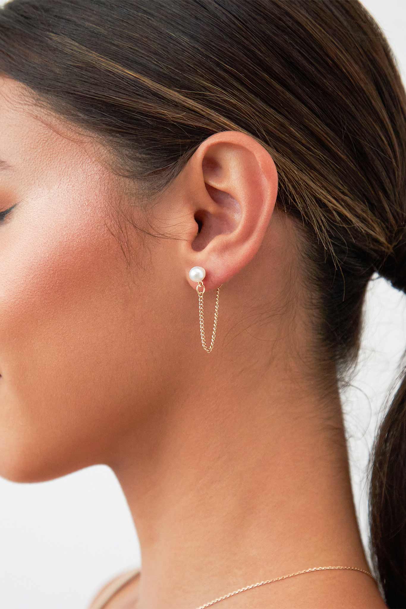 Prince Pearl Drop Chain Earring Birdy Grey