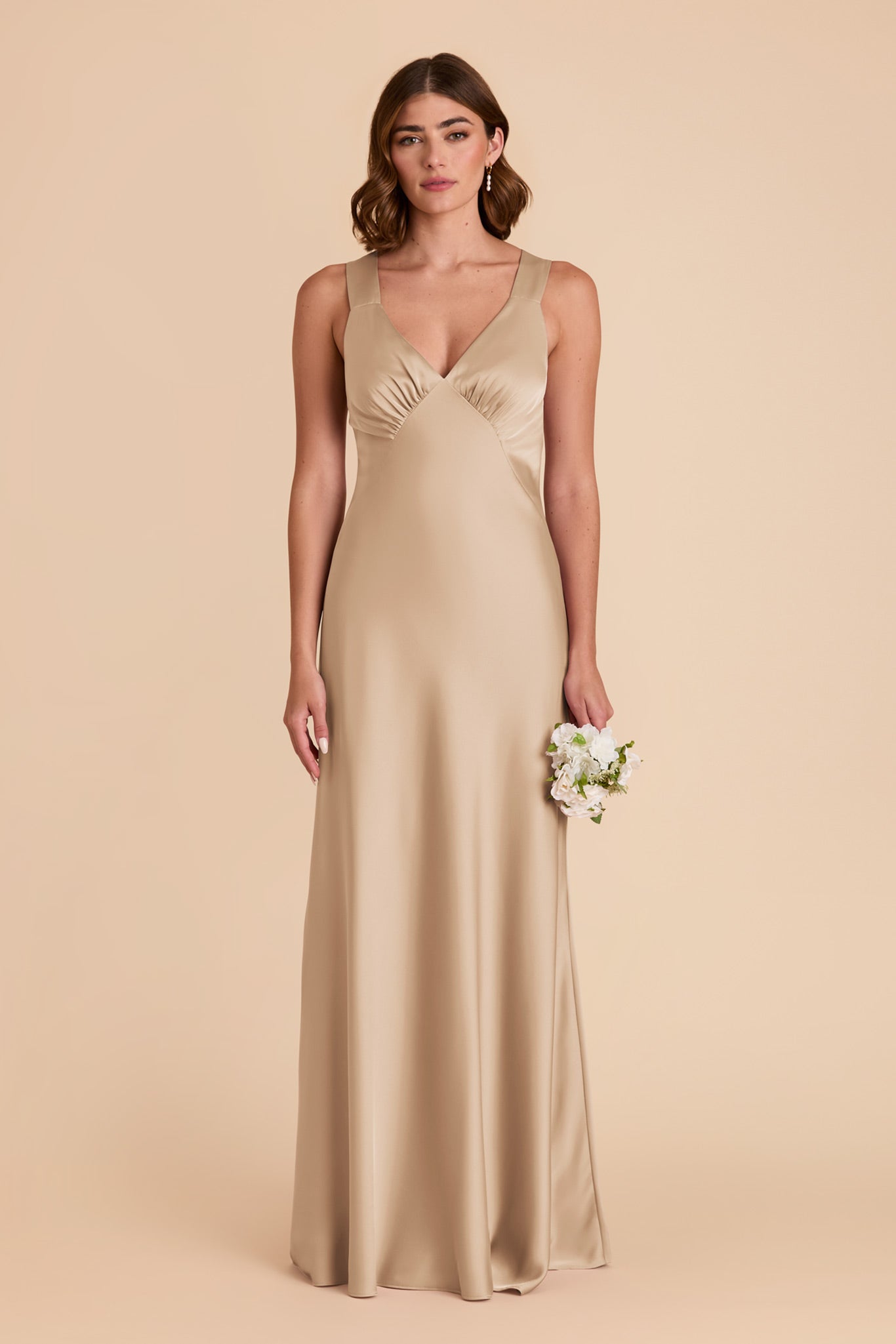 Gold Veronica Matte Satin Dress by Birdy Grey