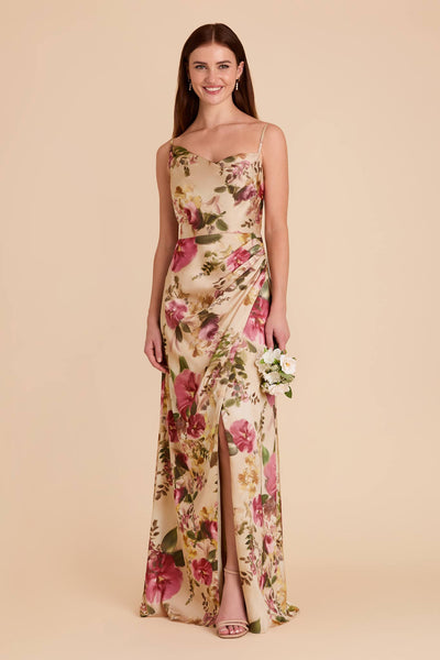 Hazelnut Moody Blooms Jennifer Matte Satin Dress by Birdy Grey