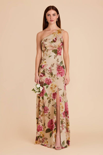 Hazelnut Moody Blooms Kira Matte Satin Dress by Birdy Grey