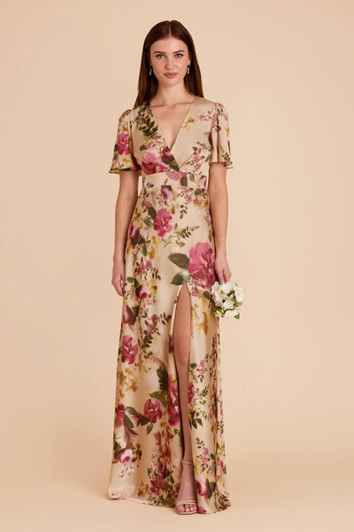 Hazelnut Moody Blooms Marni Matte Satin Dress by Birdy Grey