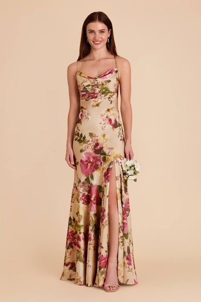 Hazelnut Moody Blooms Olivia Matte Satin Dress by Birdy Grey