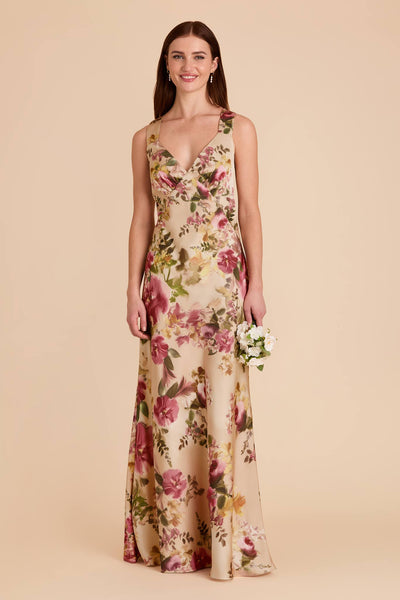 Hazelnut Moody Blooms Veronica Matte Satin Dress by Birdy Grey