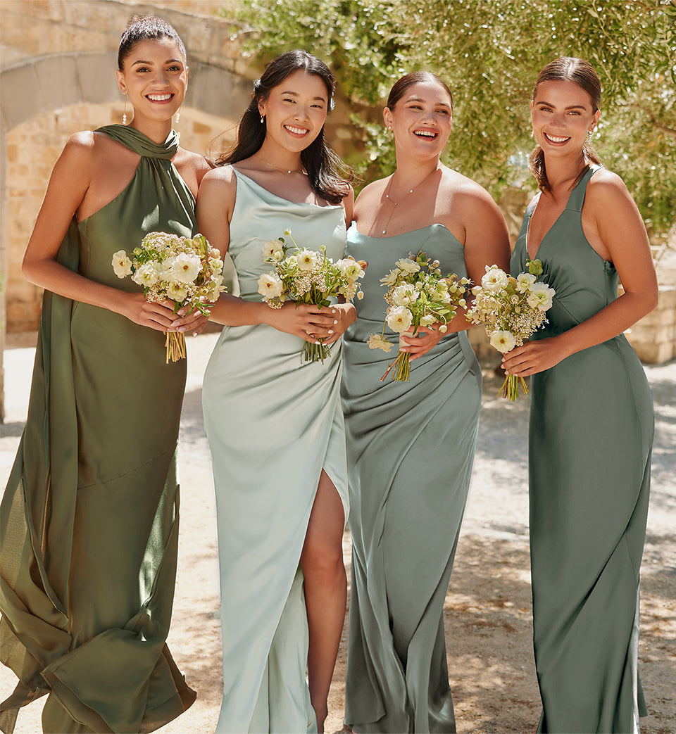 Grey green bridesmaid dress best sale