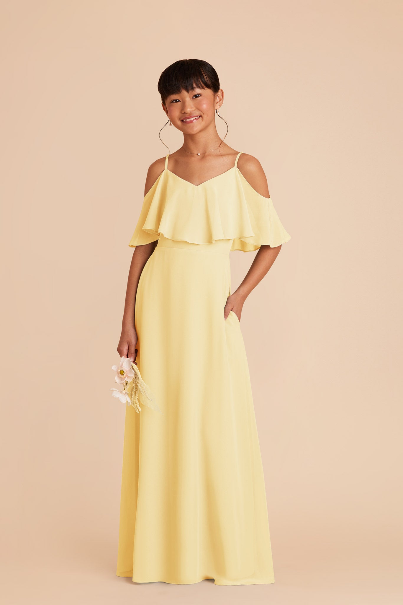 Janie Convertible Junior Bridesmaid Dress in Lemon Sorbet Birdy Grey