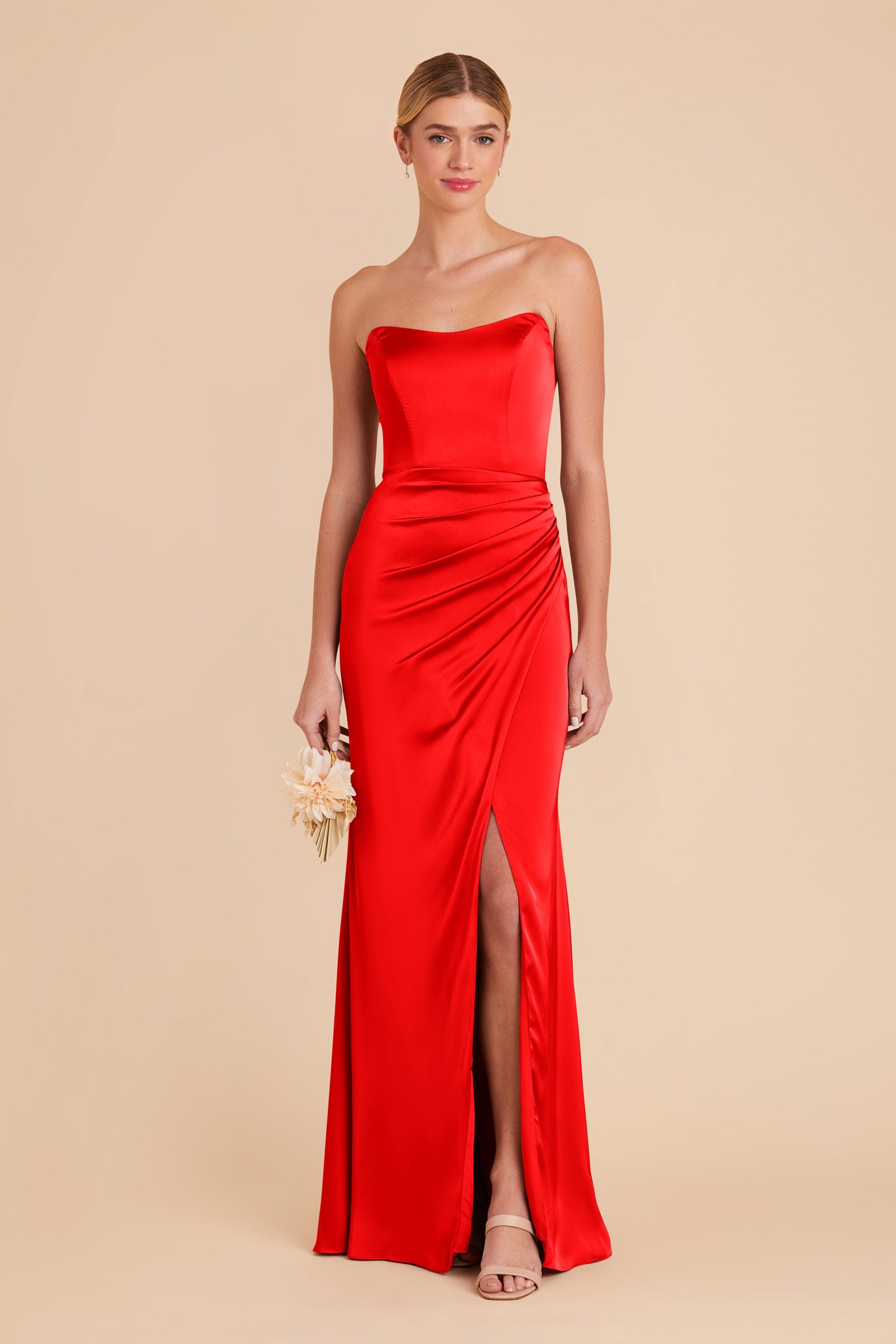 Lipstick Red Anne Matte Satin Dress by Birdy Grey