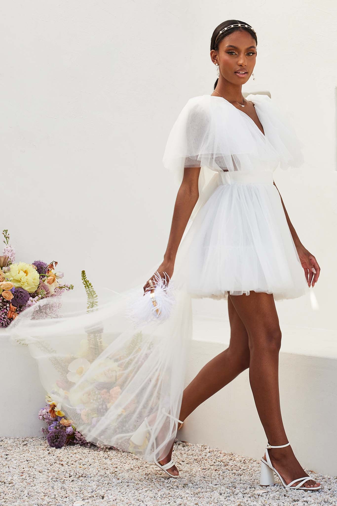 White Tulle Dress, White Bridesmaids Formal Halter Dress, Tulle Cockta