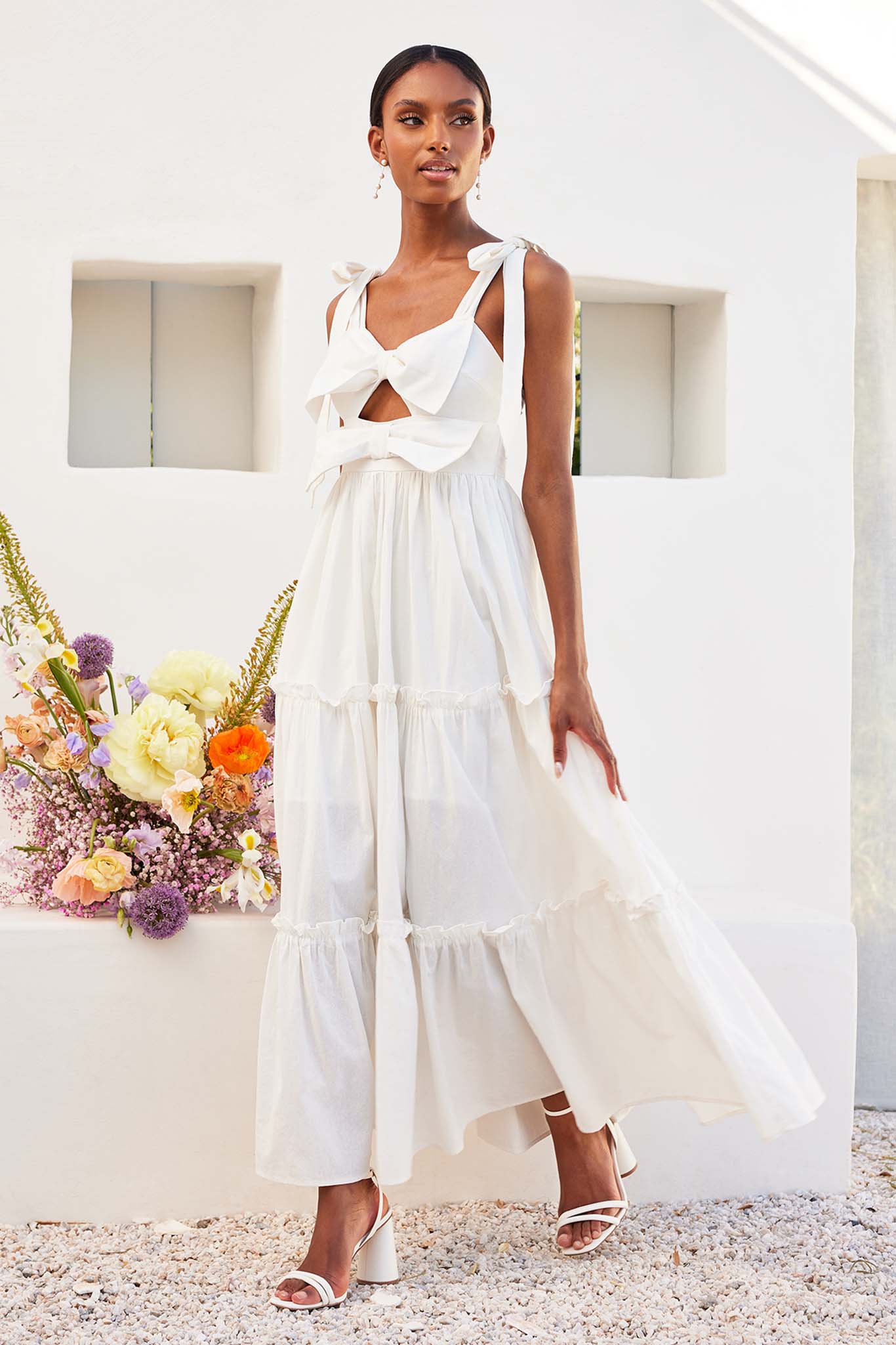 Tiered Maxi Dress with Bowtie Detail