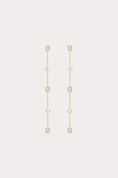 Pearl Marbella and Crystal Linear Drop Earrings by Birdy Grey