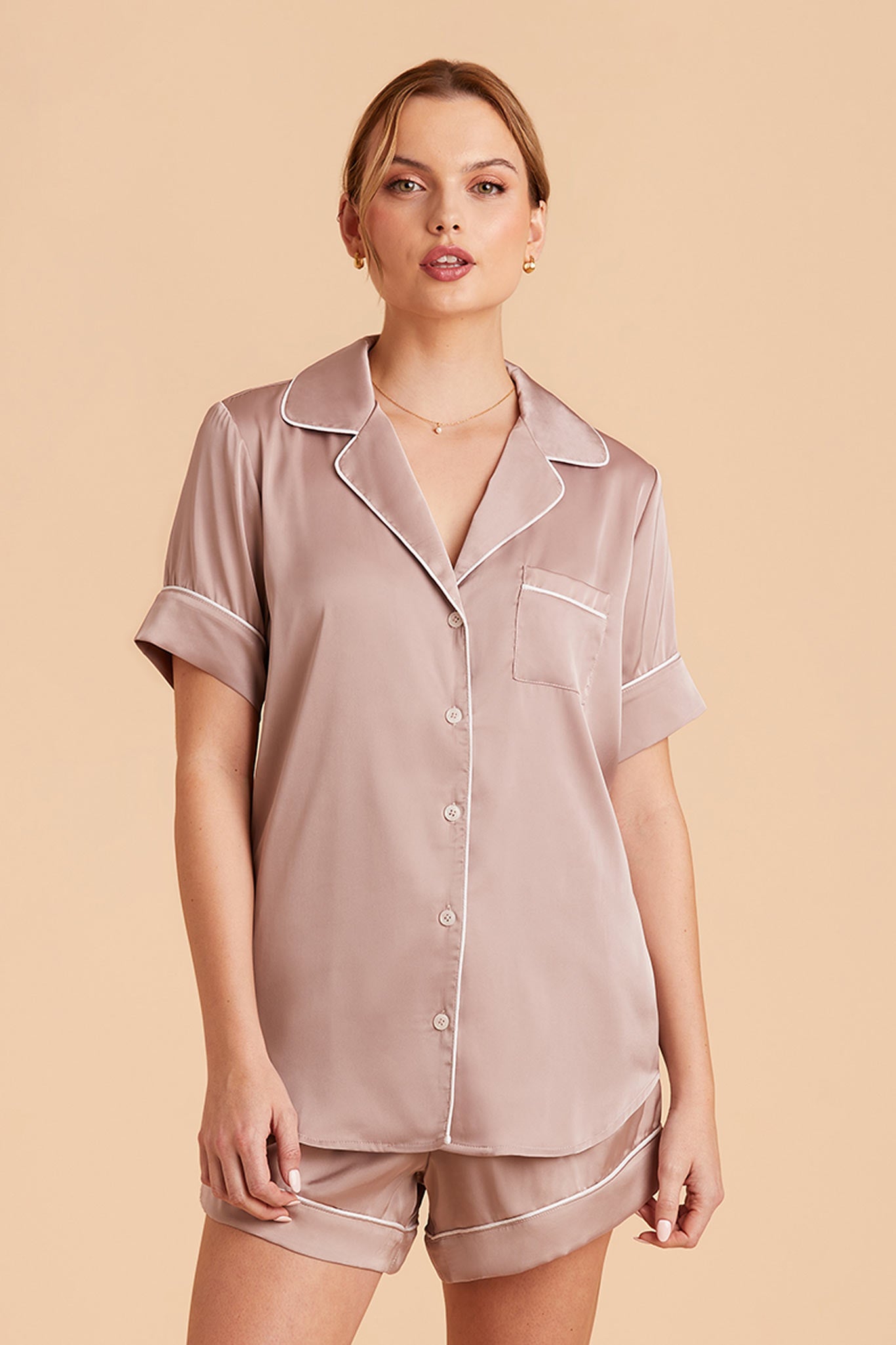 Mauve Taupe Jonny Satin Pajama Set by Birdy Grey