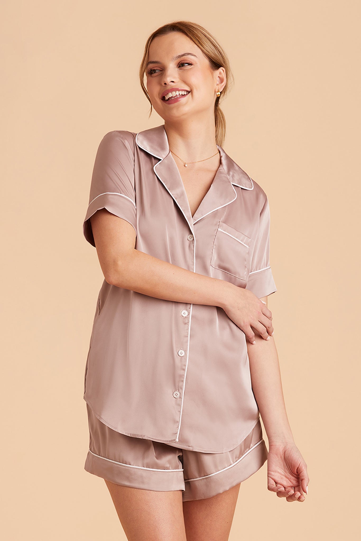 Mauve Taupe Jonny Satin Pajama Set by Birdy Grey