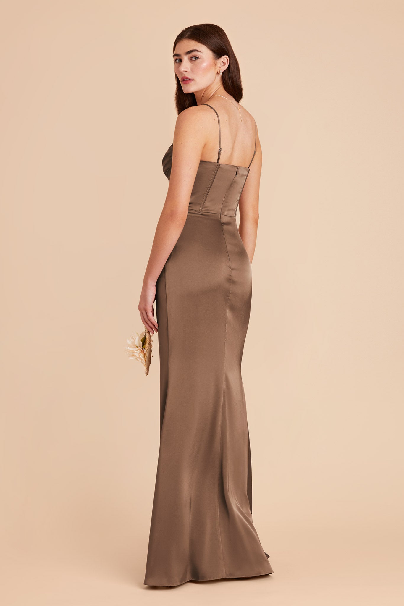 Mocha Carrie Convertible Matte Satin Dress by Birdy Grey