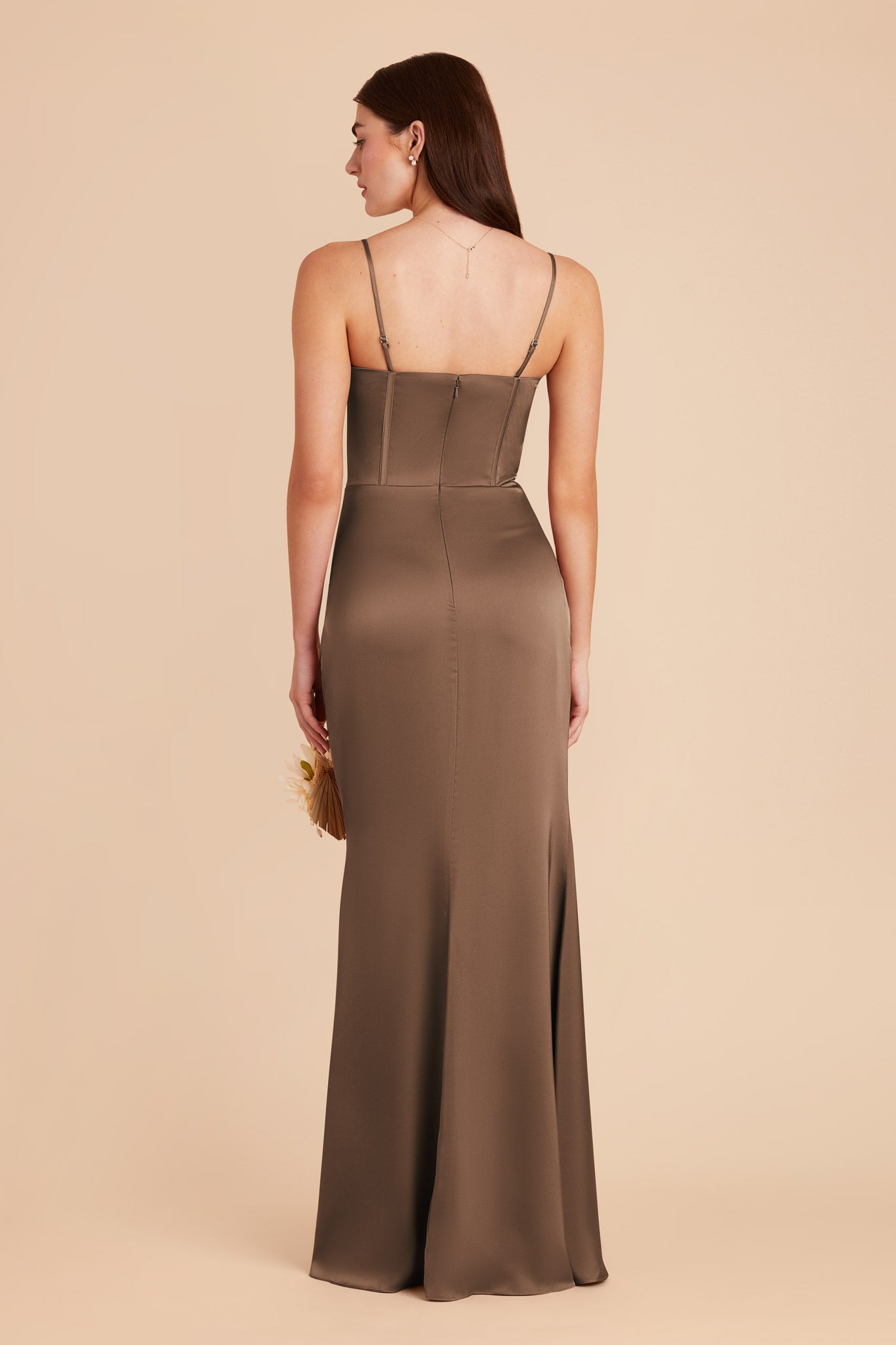 Mocha Carrie Convertible Matte Satin Dress by Birdy Grey