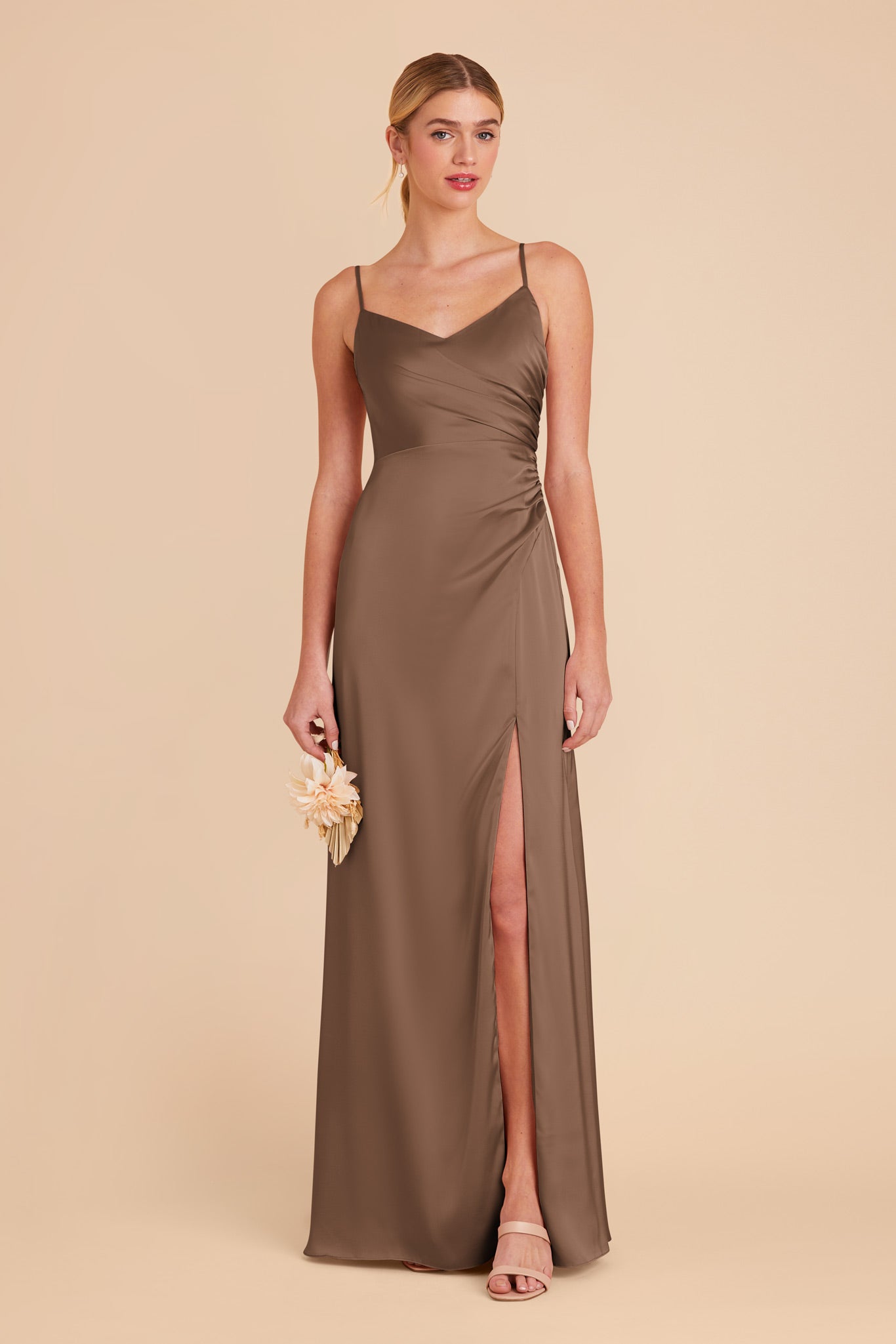 Mocha Catherine Matte Satin Dress by Birdy Grey