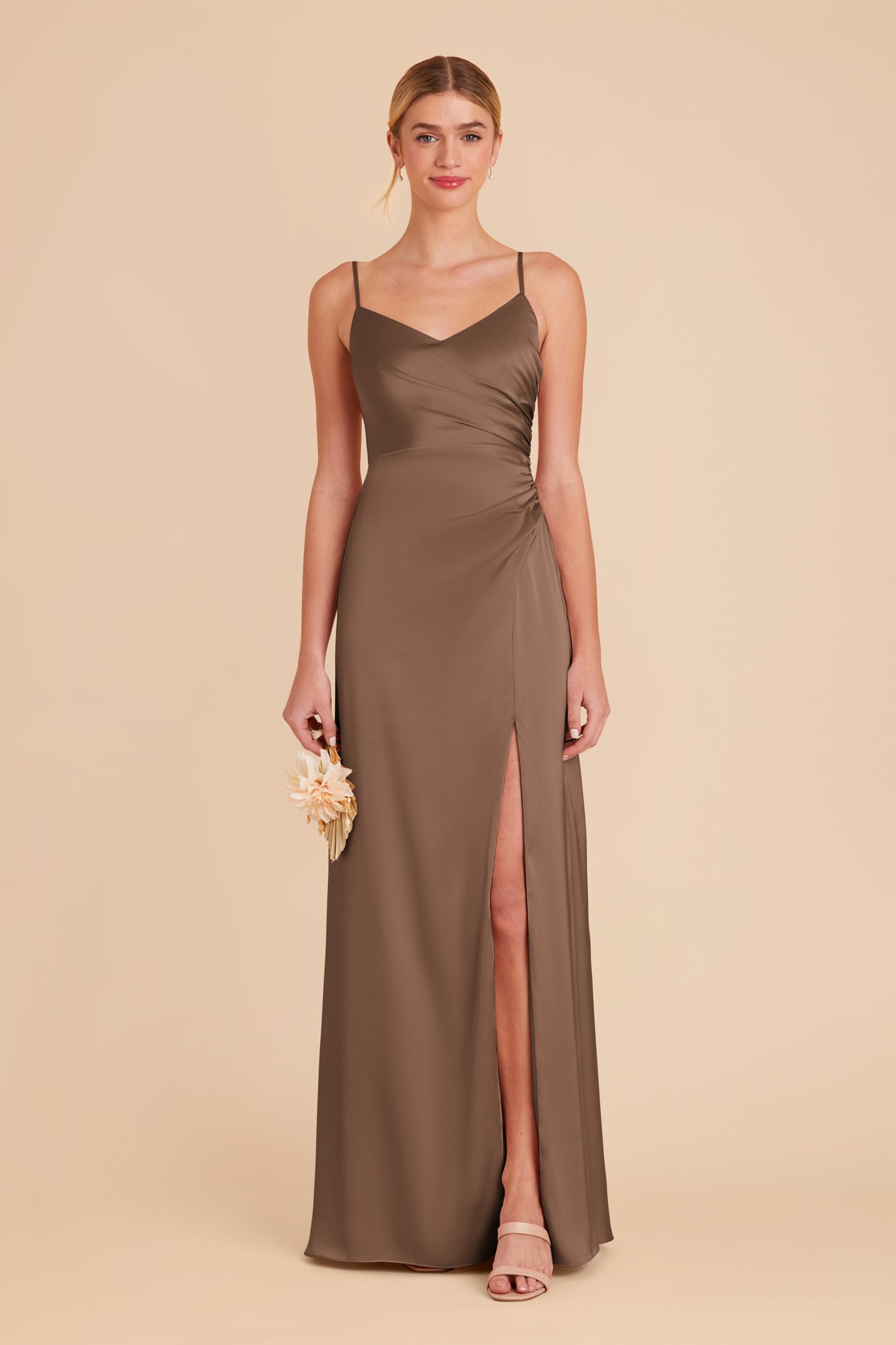 Mocha Catherine Matte Satin Dress by Birdy Grey