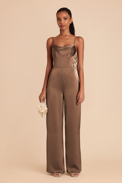 Mocha Donna Matte Satin Jumpsuit by Birdy Grey