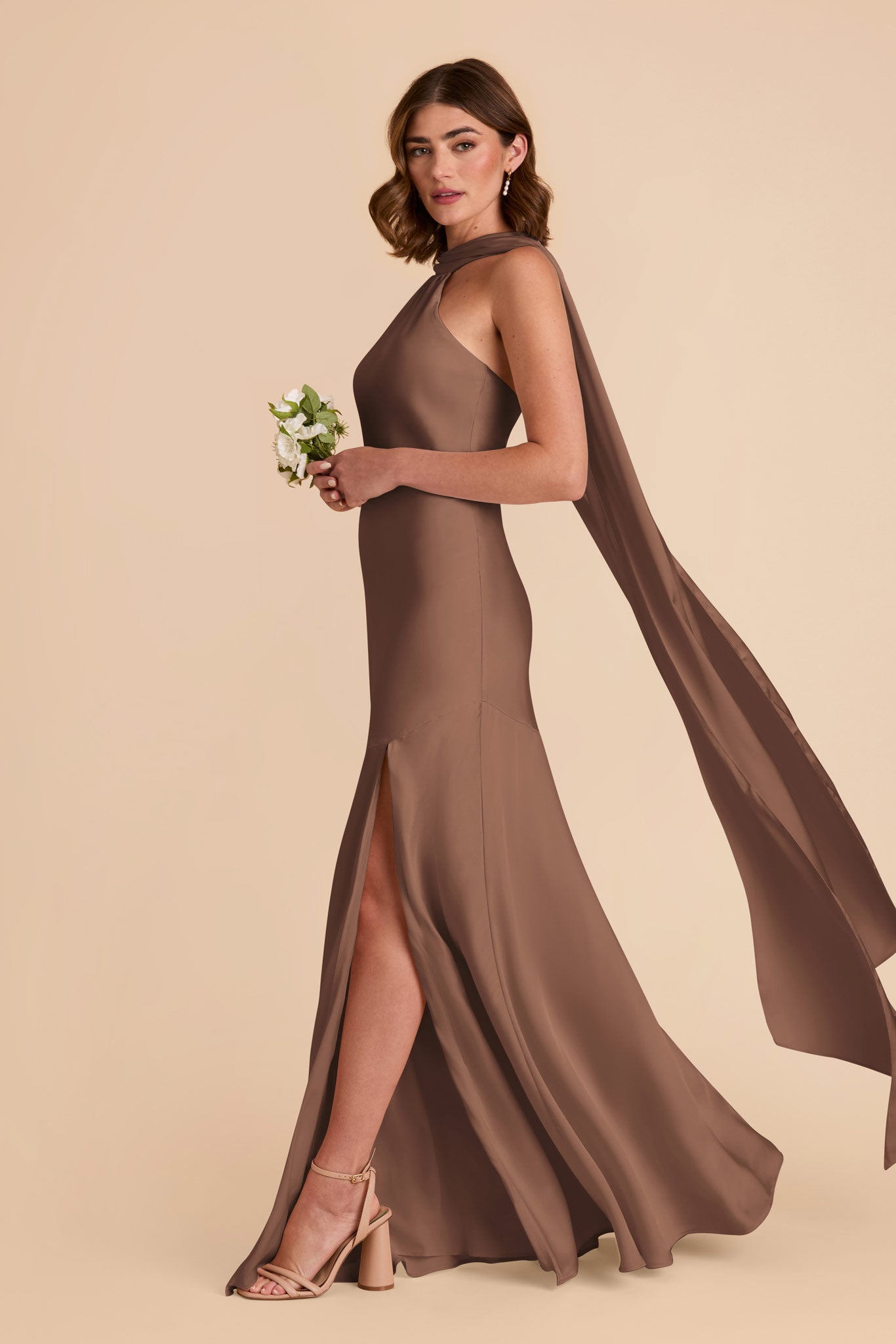 Mocha Eileen Matte Satin Dress by Birdy Grey