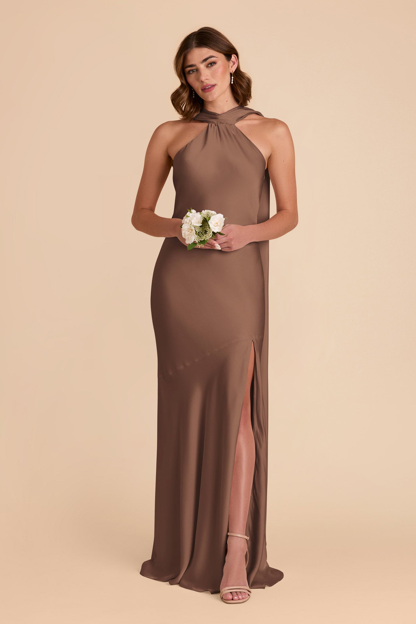 Mocha Eileen Matte Satin Dress by Birdy Grey