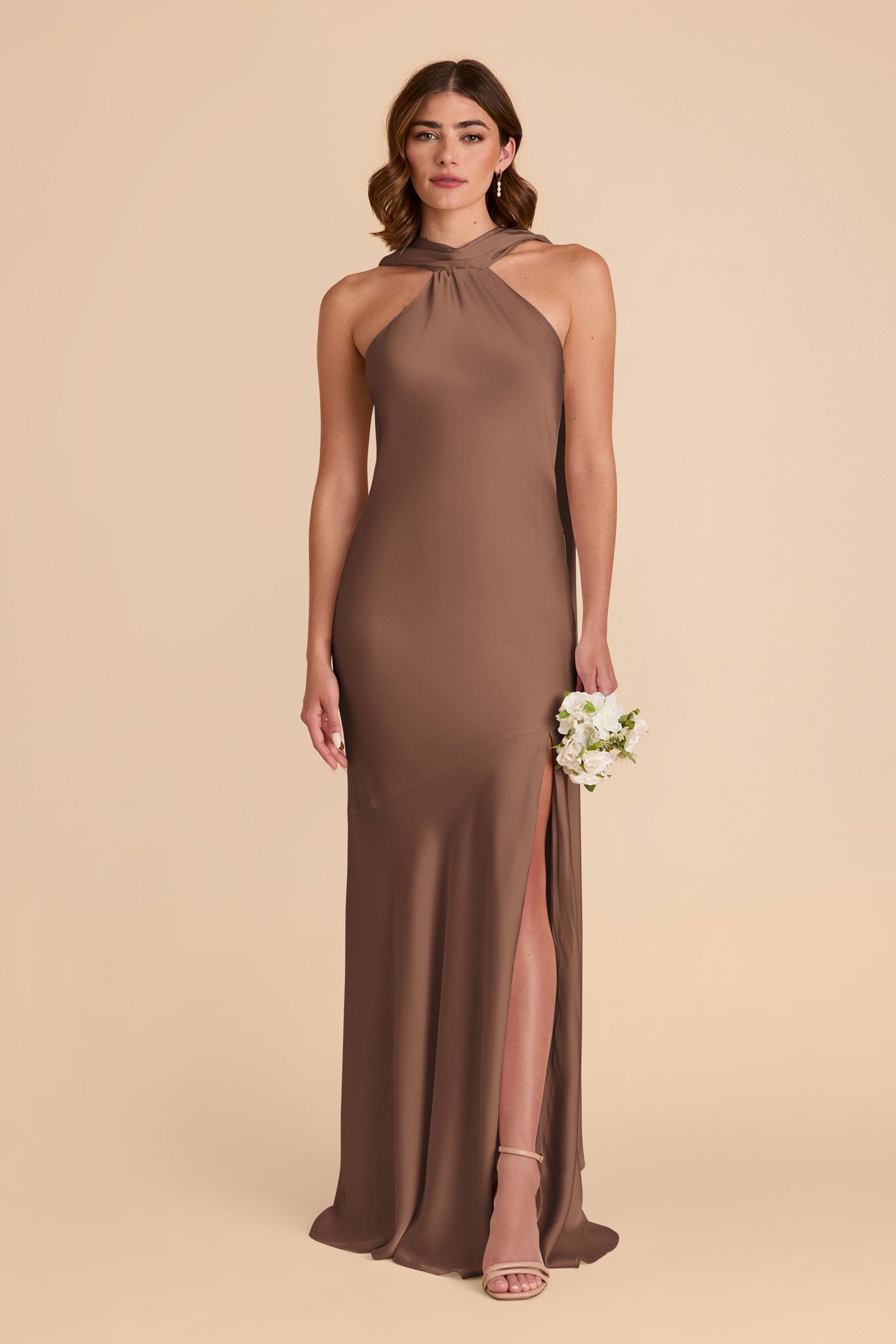 Mocha Eileen Matte Satin Dress by Birdy Grey