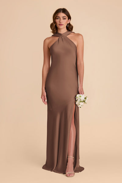 Mocha Eileen Matte Satin Dress by Birdy Grey