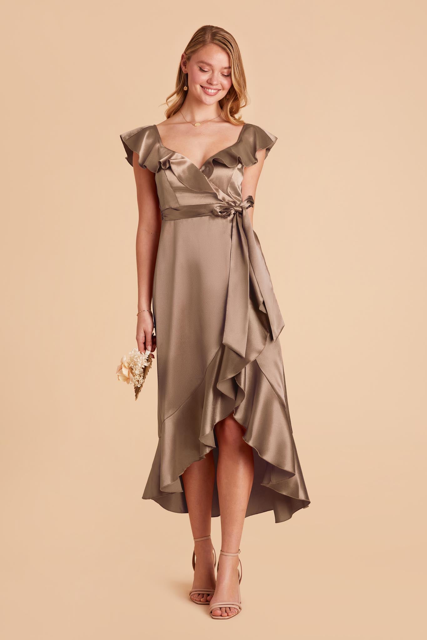 Mocha James Satin Midi Dress by Birdy Grey