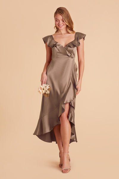 Mocha James Satin Midi Dress by Birdy Grey